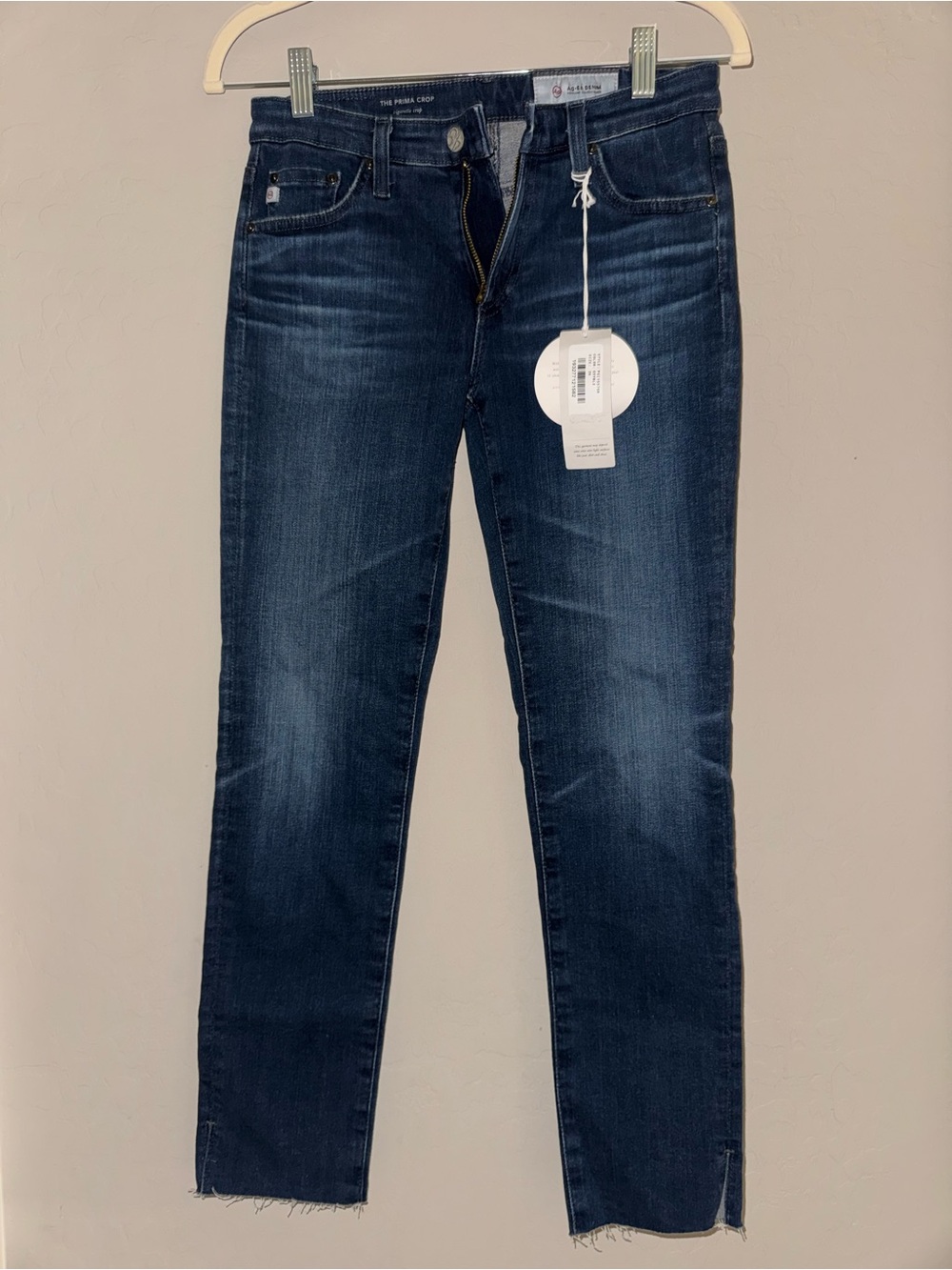 AG The Prima Crop Cigarette Jeans 26 Dark Wash Split Raw Hem NWT